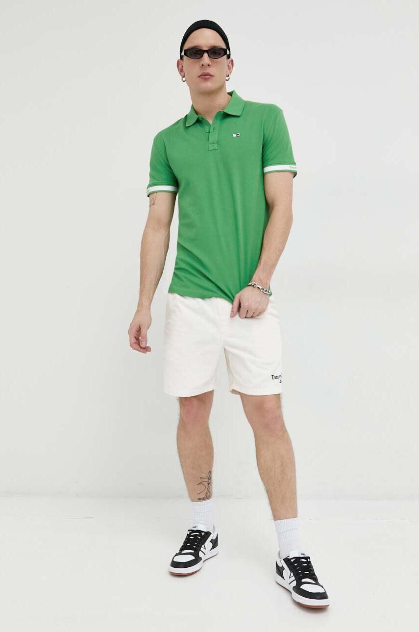 Tommy Jeans tricou polo barbati culoarea verde cu imprimeu - Pled.ro