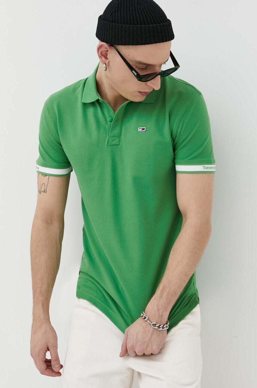 Tommy Jeans tricou polo barbati culoarea verde cu imprimeu - Pled.ro