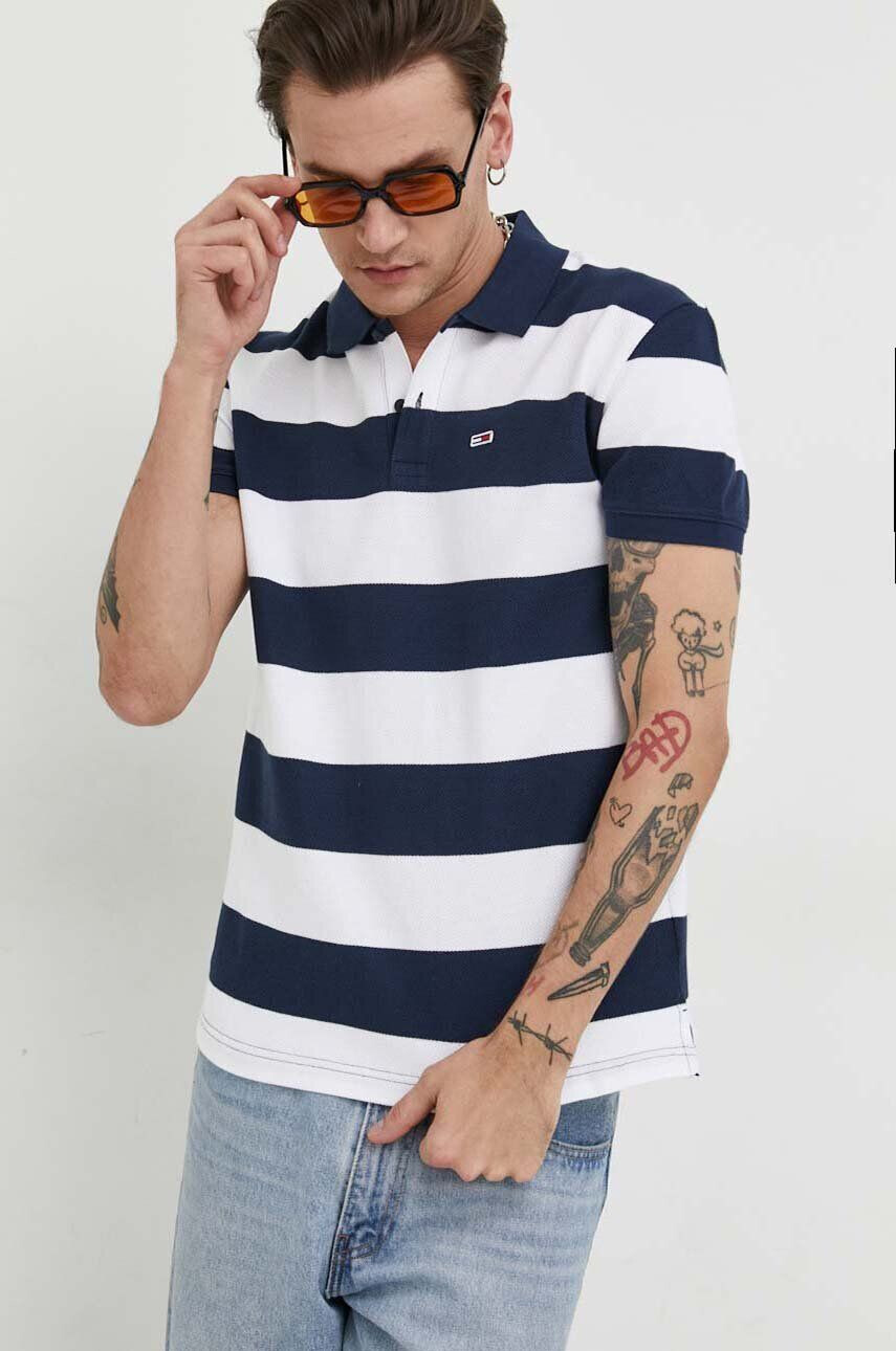 Tommy Jeans tricou polo barbati culoarea albastru marin modelator - Pled.ro