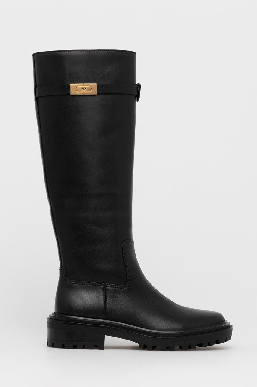 Tory Burch Ghete de piele femei culoarea negru cu toc plat - Pled.ro