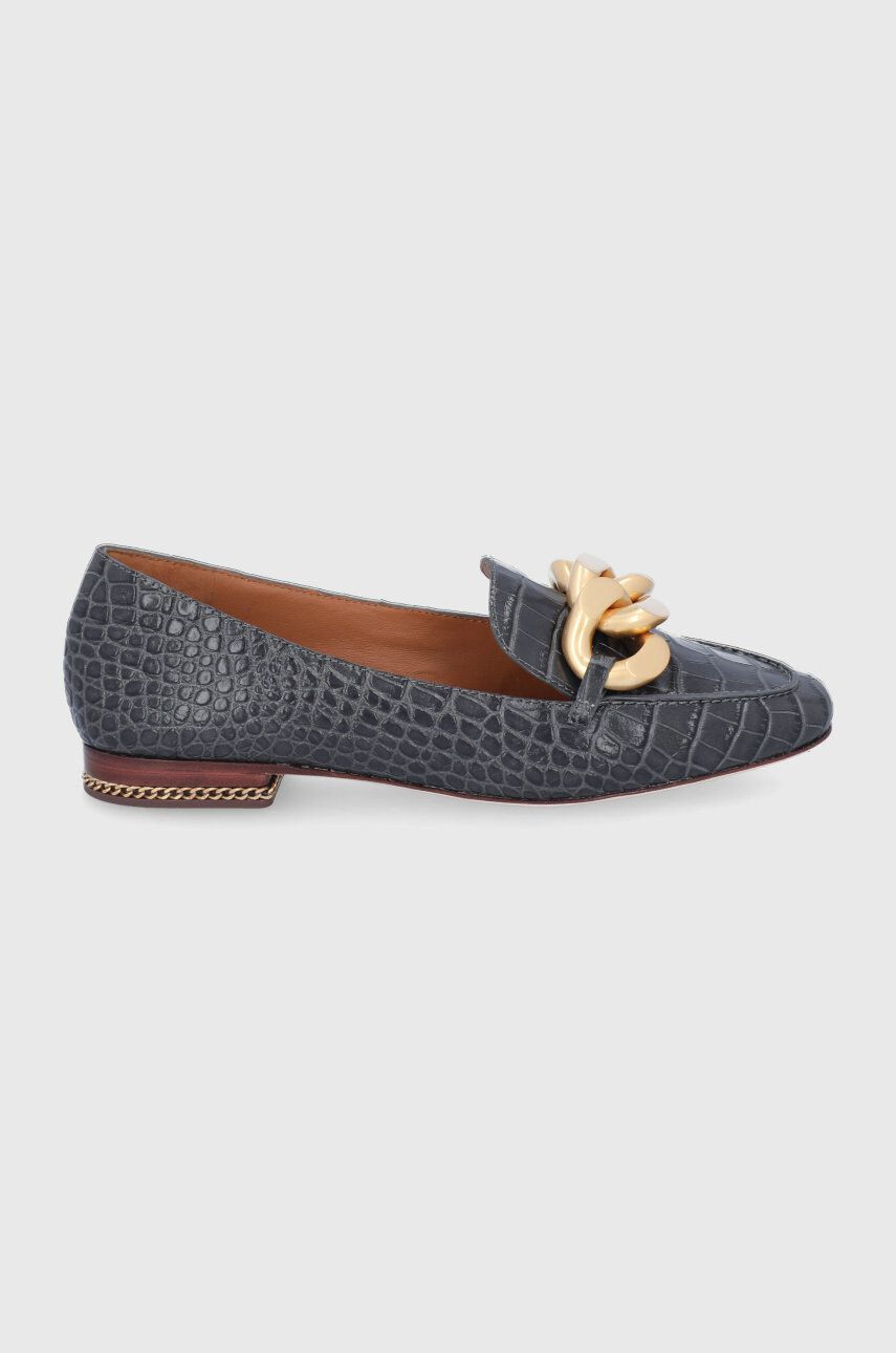 Tory Burch Mocasini de piele femei culoarea gri cu toc plat - Pled.ro