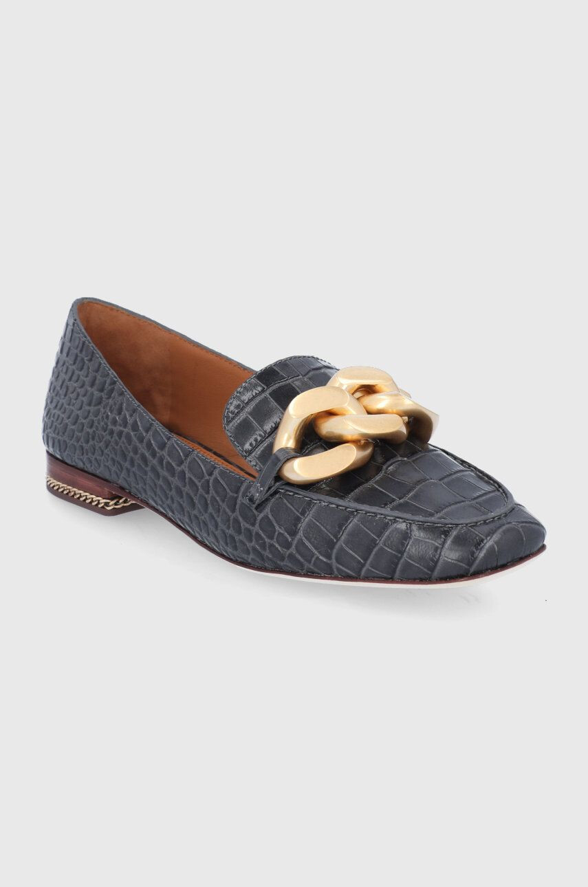 Tory Burch Mocasini de piele femei culoarea gri cu toc plat - Pled.ro