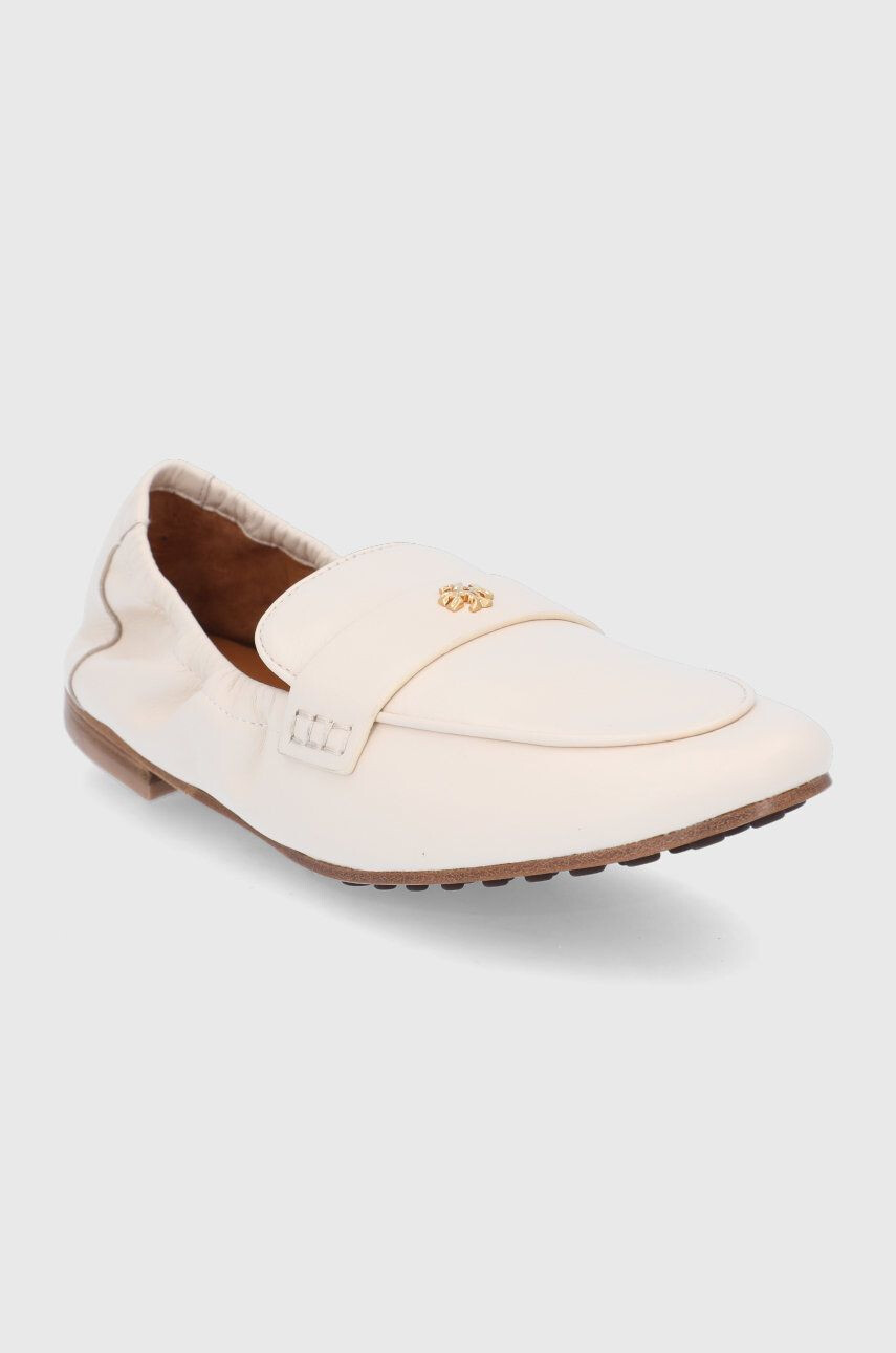 Tory Burch Mocasini de piele femei culoarea crem cu toc plat - Pled.ro