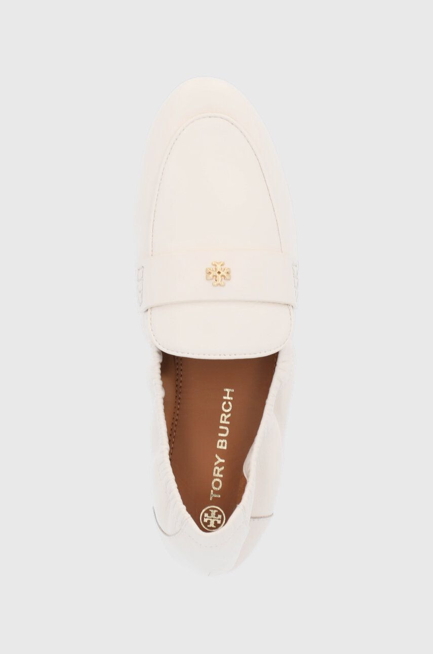 Tory Burch Mocasini de piele femei culoarea crem cu toc plat - Pled.ro