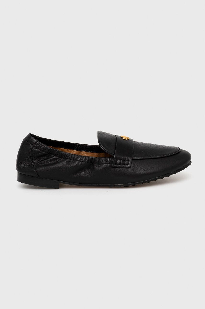 Tory Burch Mocasini de piele femei culoarea negru cu toc plat - Pled.ro