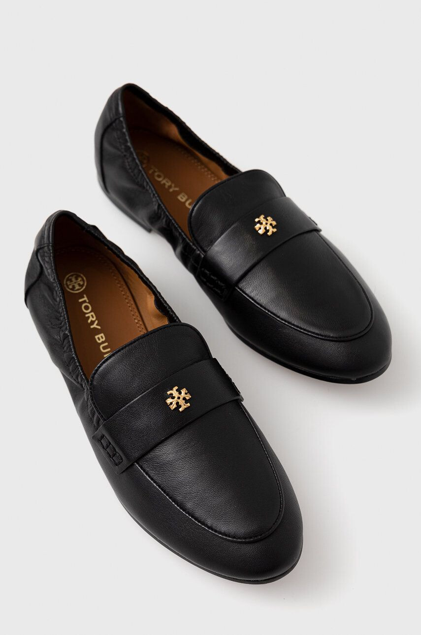 Tory Burch Mocasini de piele femei culoarea negru cu toc plat - Pled.ro