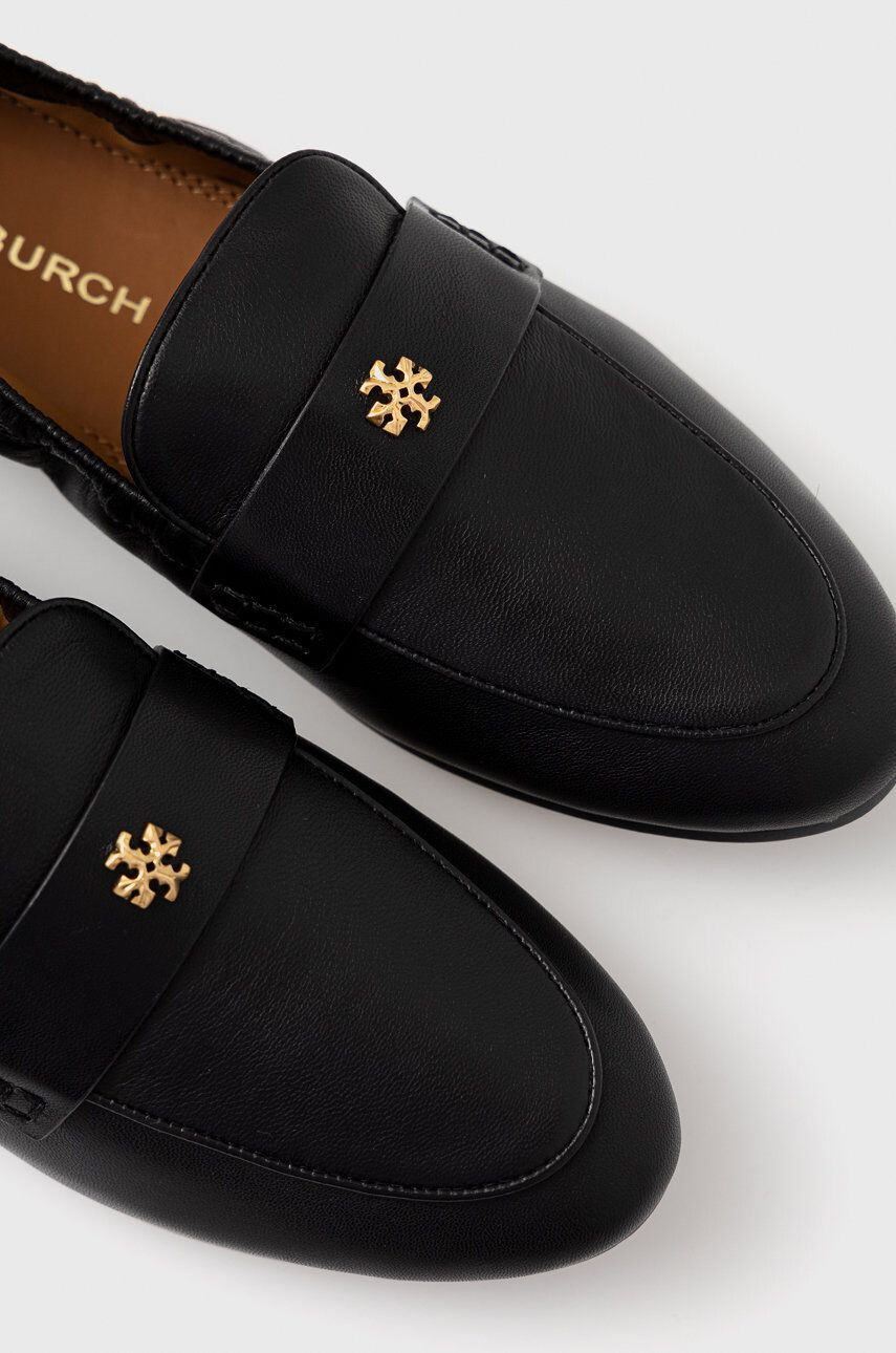 Tory Burch Mocasini de piele femei culoarea negru cu toc plat - Pled.ro