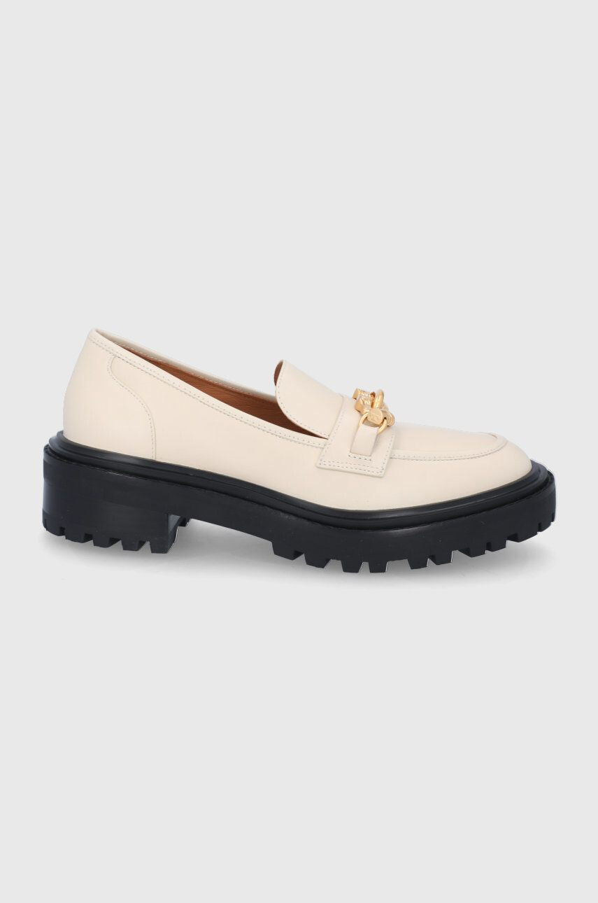 Tory Burch Mocasini de piele femei culoarea crem cu platformă - Pled.ro