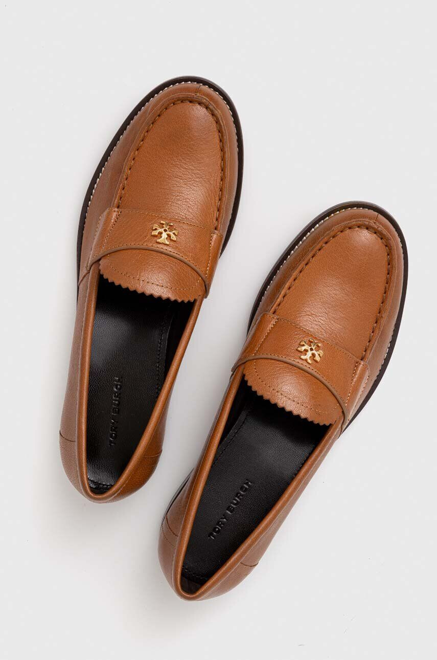 Tory Burch mocasini de piele CLASSIC LOAFER femei culoarea maro cu toc plat 150907-250 - Pled.ro