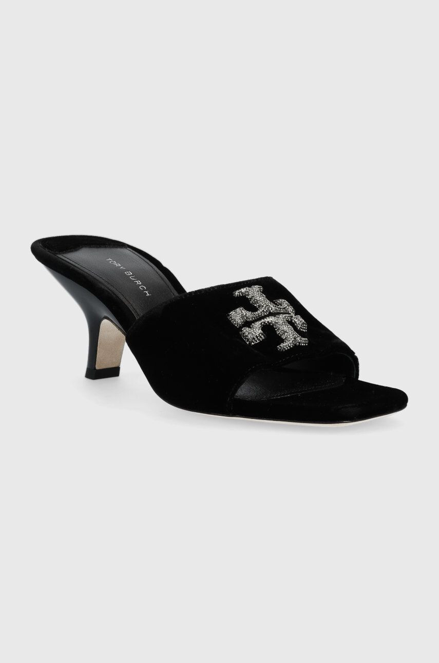 Tory Burch papuci Eleanor Pave femei culoarea negru toc mic - Pled.ro