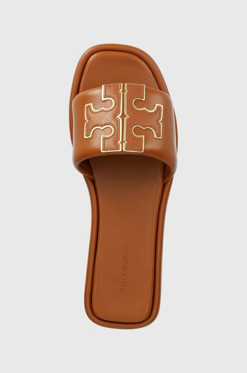 Tory Burch slapi de piele Double T Sport Slide femei culoarea maro 79985-202 - Pled.ro