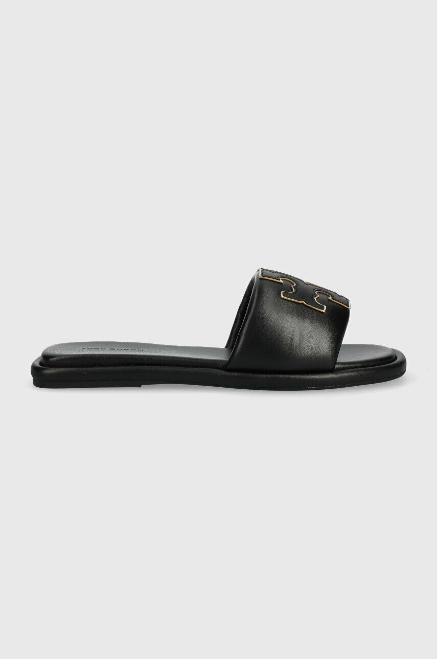 Tory Burch slapi de piele Double T Sport Slide femei culoarea negru 79985 - Pled.ro