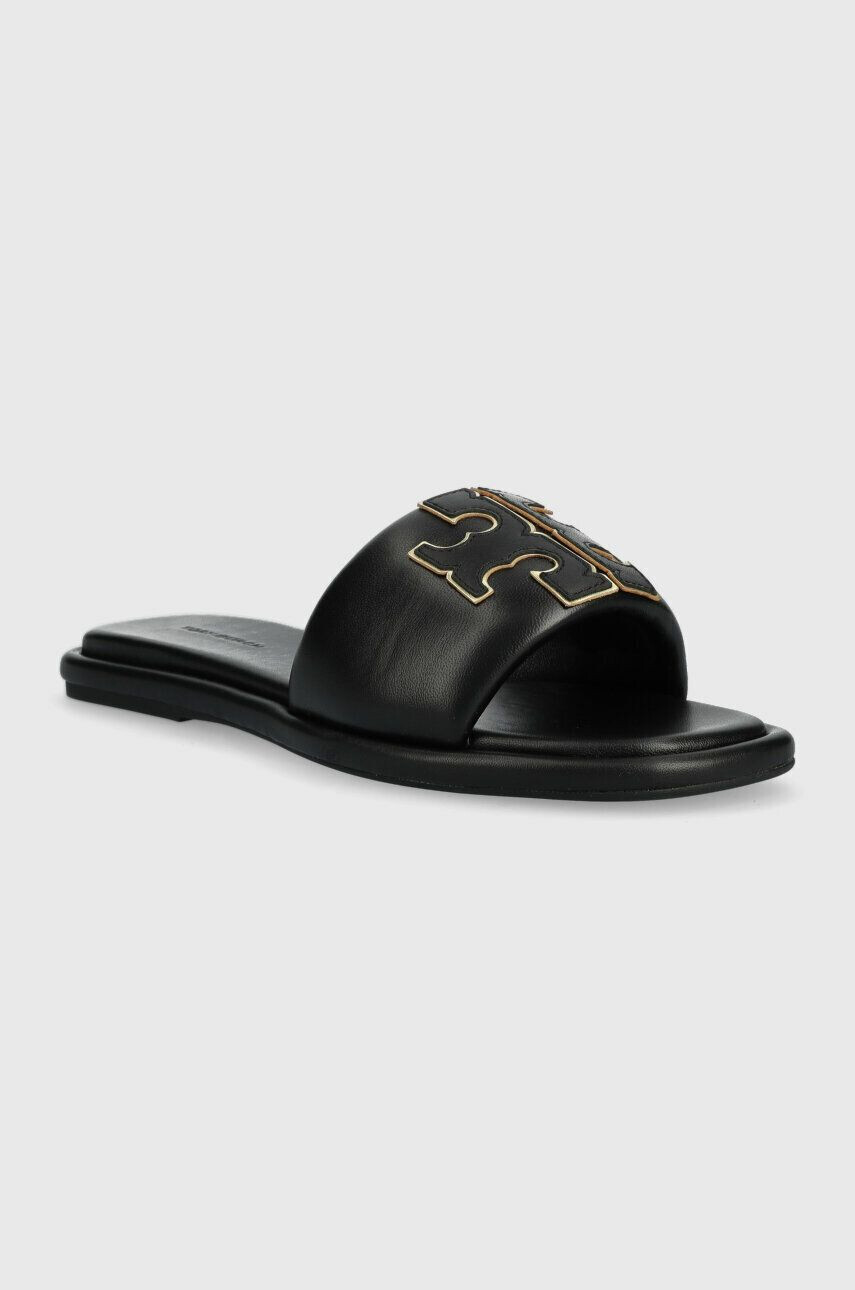 Tory Burch slapi de piele Double T Sport Slide femei culoarea negru 79985 - Pled.ro