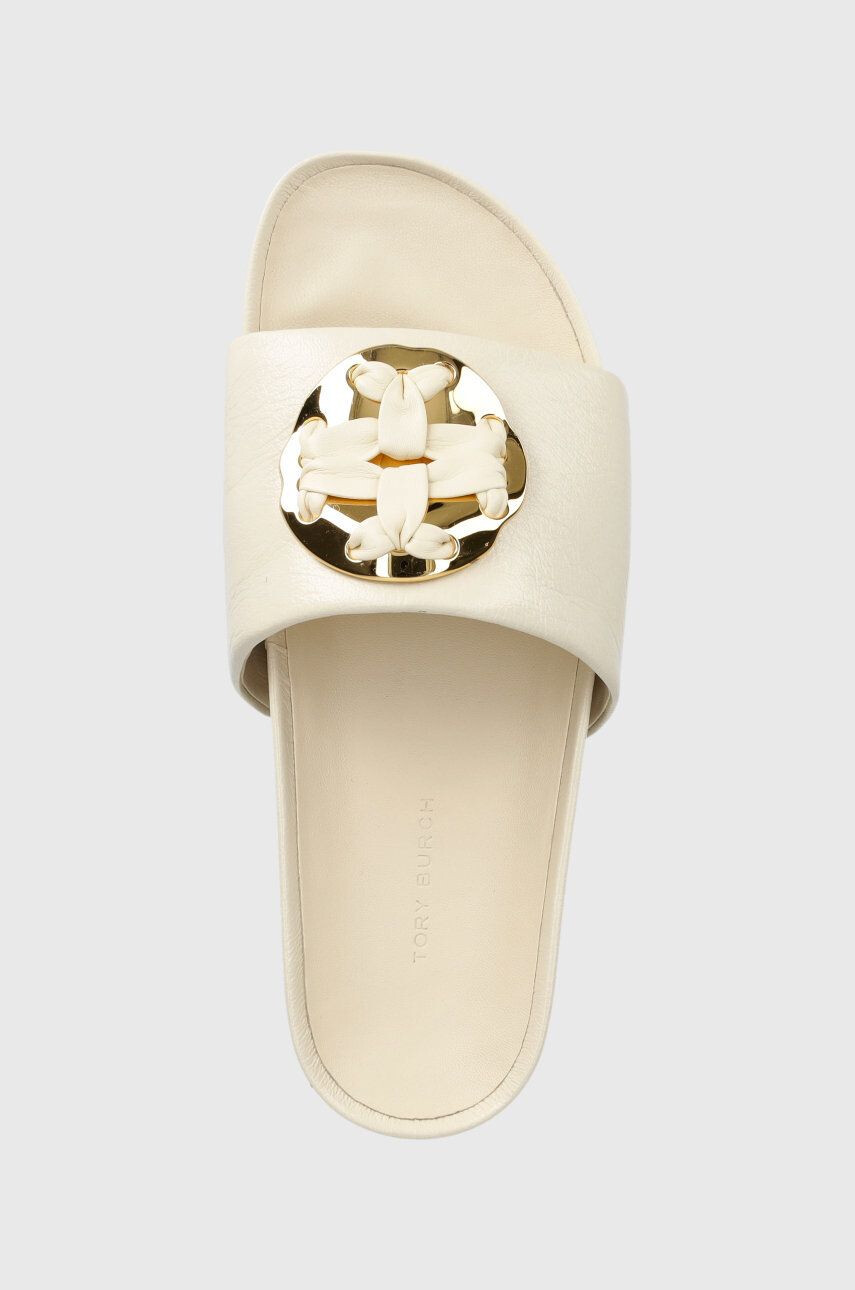 Tory Burch slapi de piele Woven femei culoarea bej cu platforma 144147-250 - Pled.ro