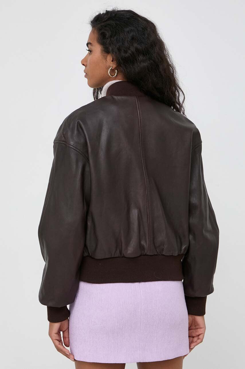 Trussardi geaca bomber de piele femei culoarea maro de tranzitie - Pled.ro