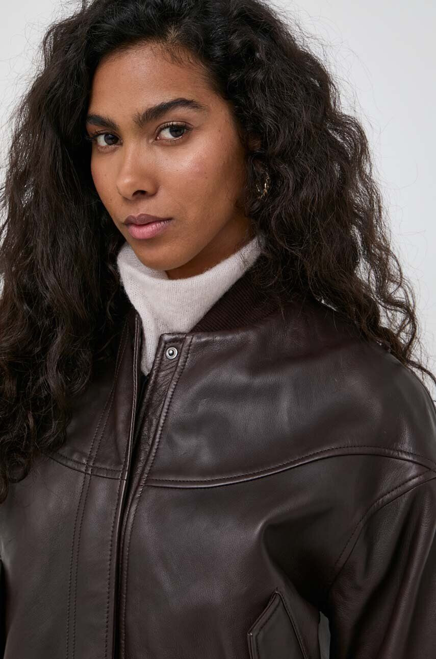 Trussardi geaca bomber de piele femei culoarea maro de tranzitie - Pled.ro