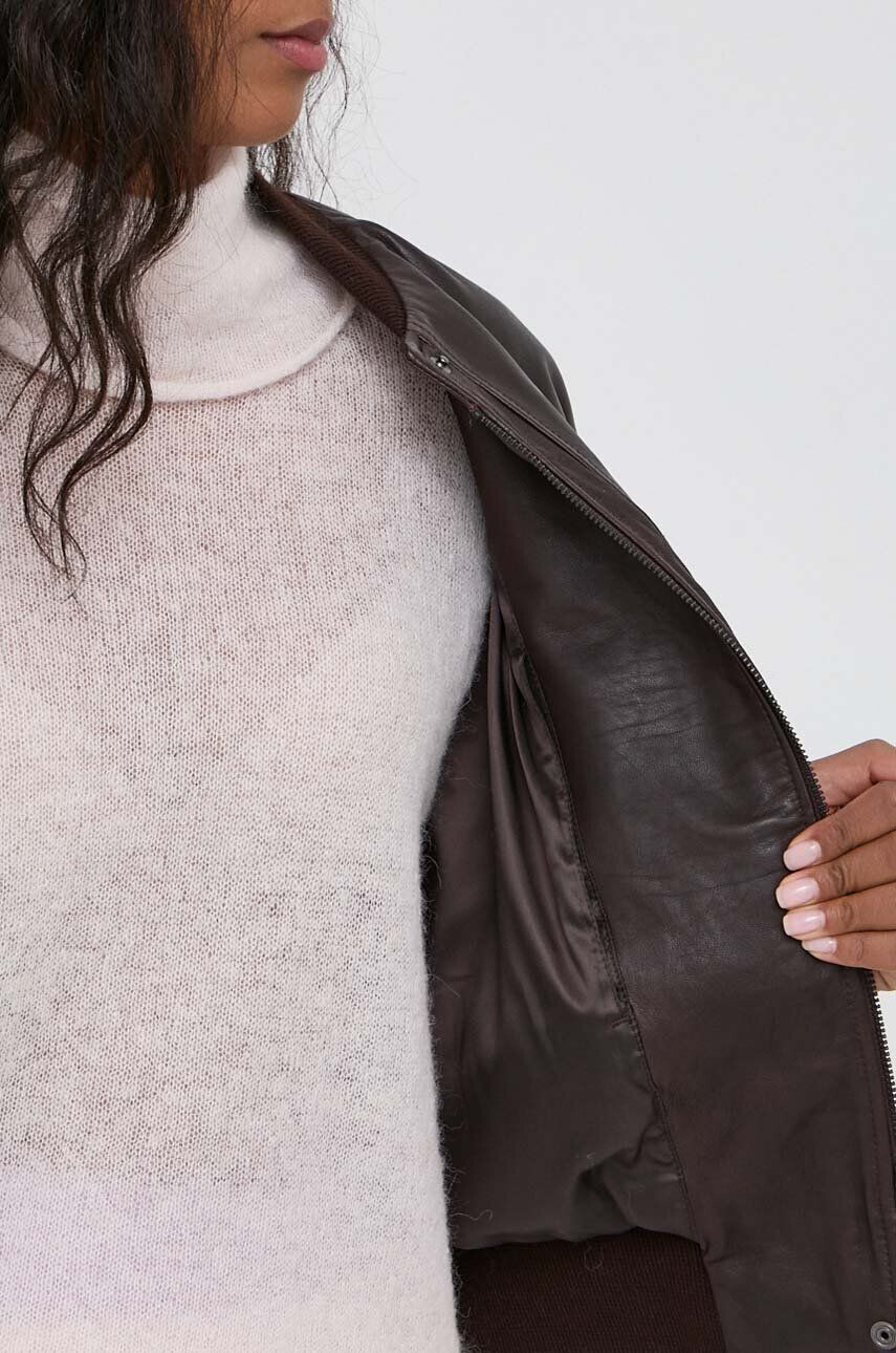 Trussardi geaca bomber de piele femei culoarea maro de tranzitie - Pled.ro