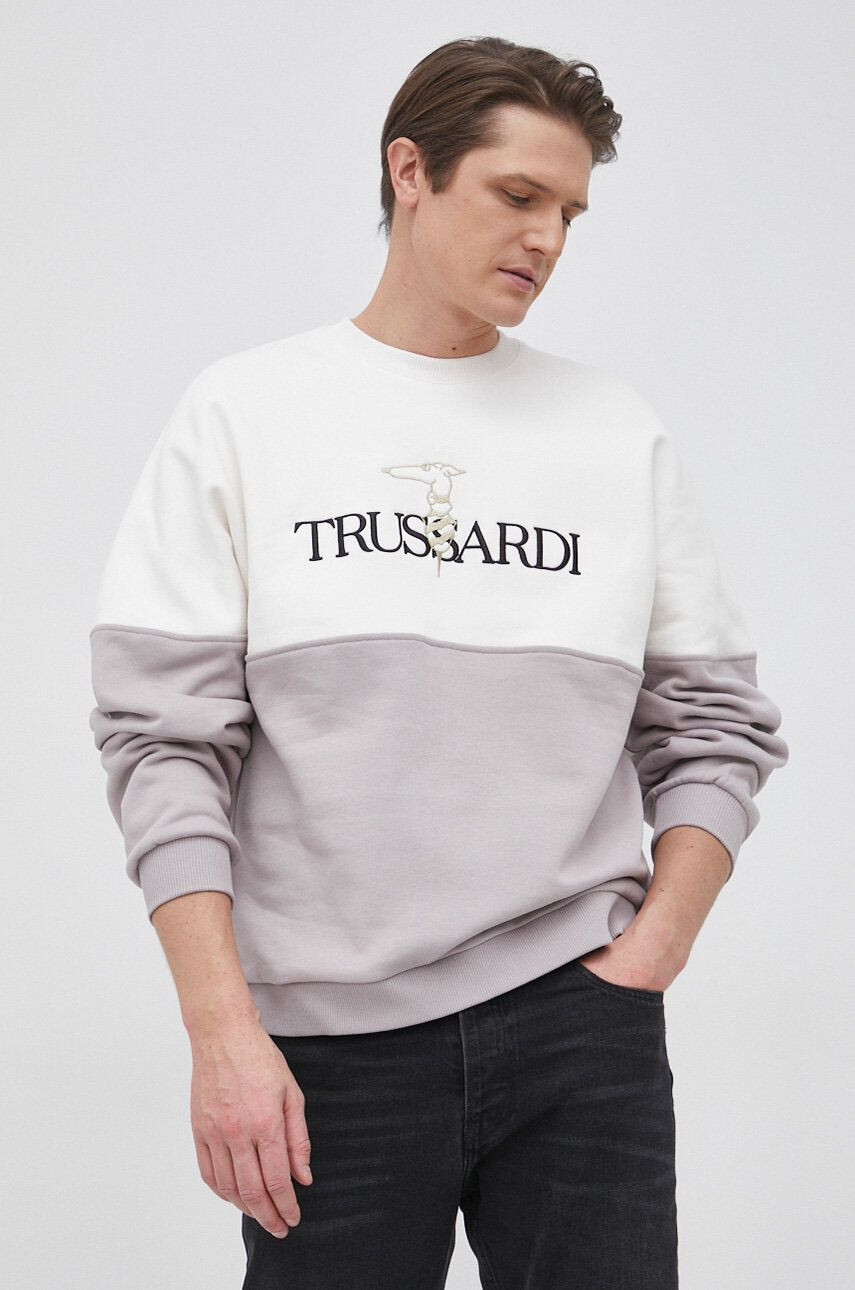 Trussardi hanorac de bumbac femei culoarea bej neted - Pled.ro