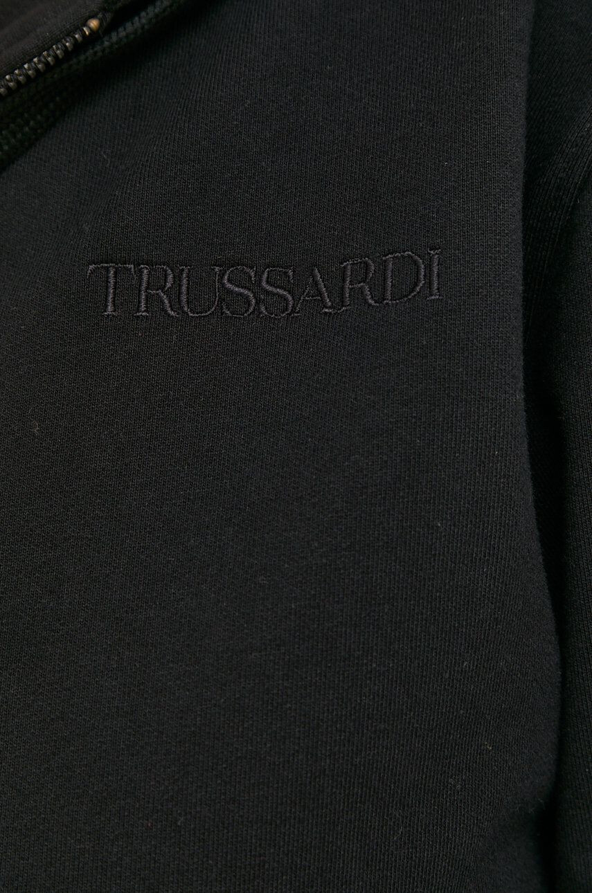 Trussardi hanorac de bumbac femei culoarea negru cu glugă cu imprimeu - Pled.ro