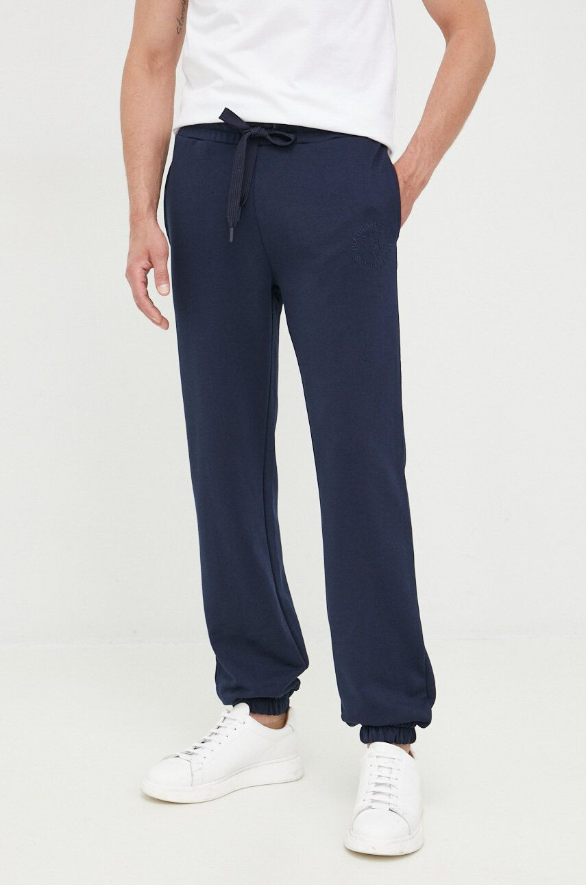 Trussardi pantaloni de bumbac barbati culoarea albastru marin neted - Pled.ro