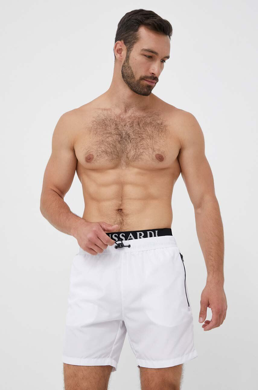 Trussardi pantaloni scurti de baie culoarea alb - Pled.ro