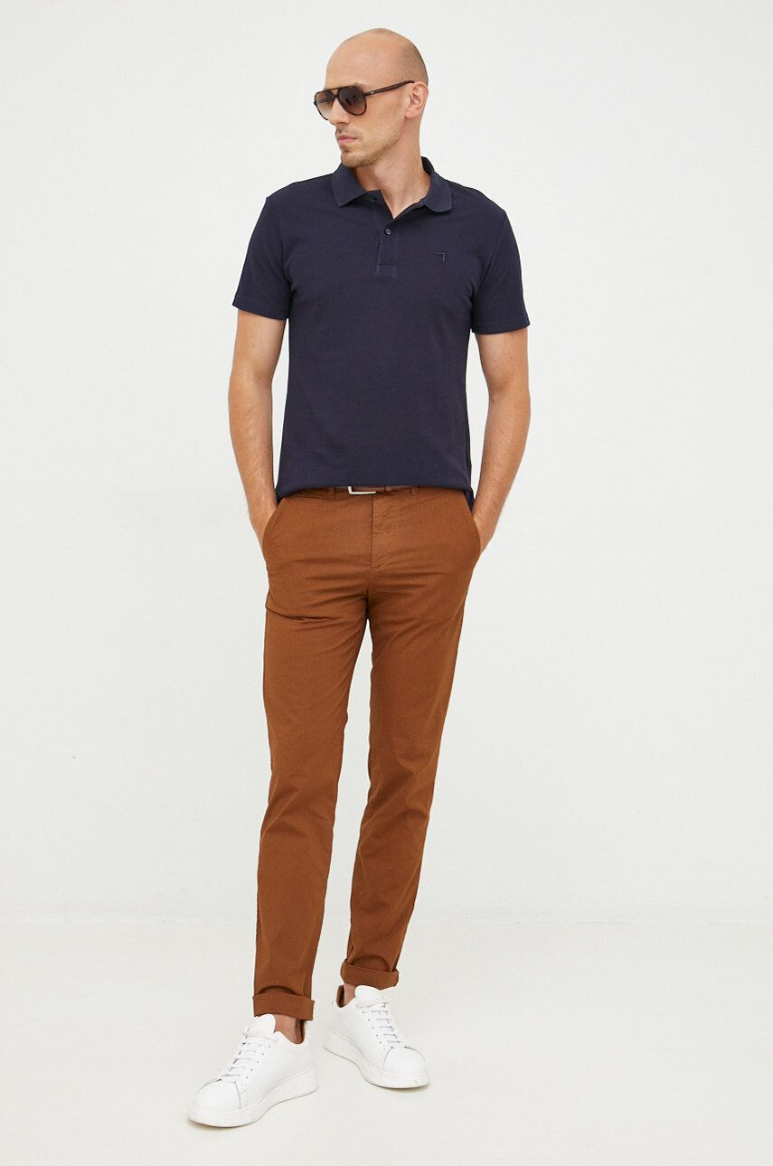 Trussardi polo de bumbac culoarea albastru marin neted - Pled.ro