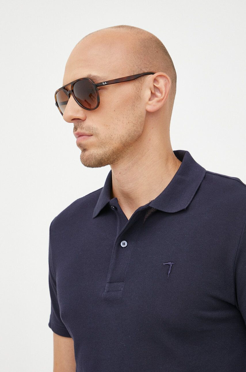 Trussardi polo de bumbac culoarea albastru marin neted - Pled.ro