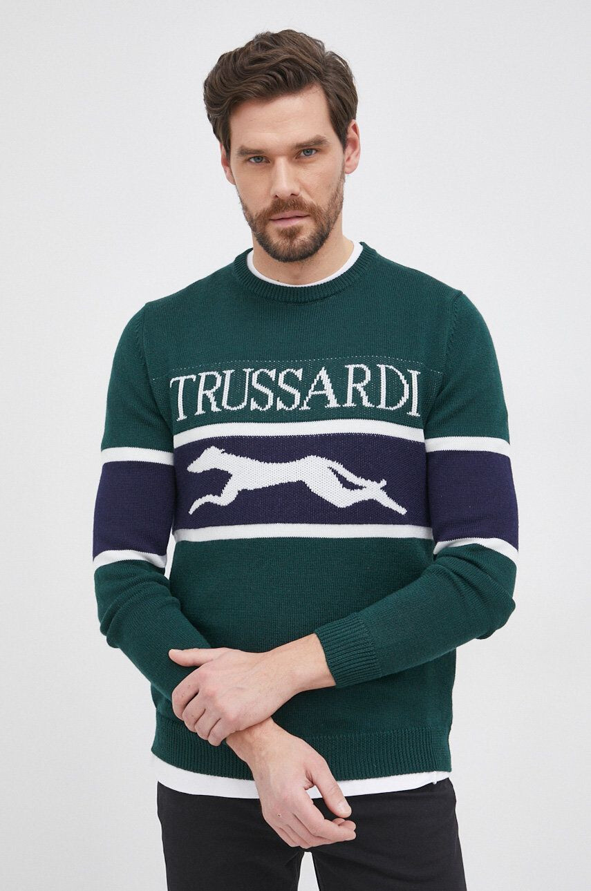 Trussardi Pulover de lână bărbați culoarea verde light - Pled.ro