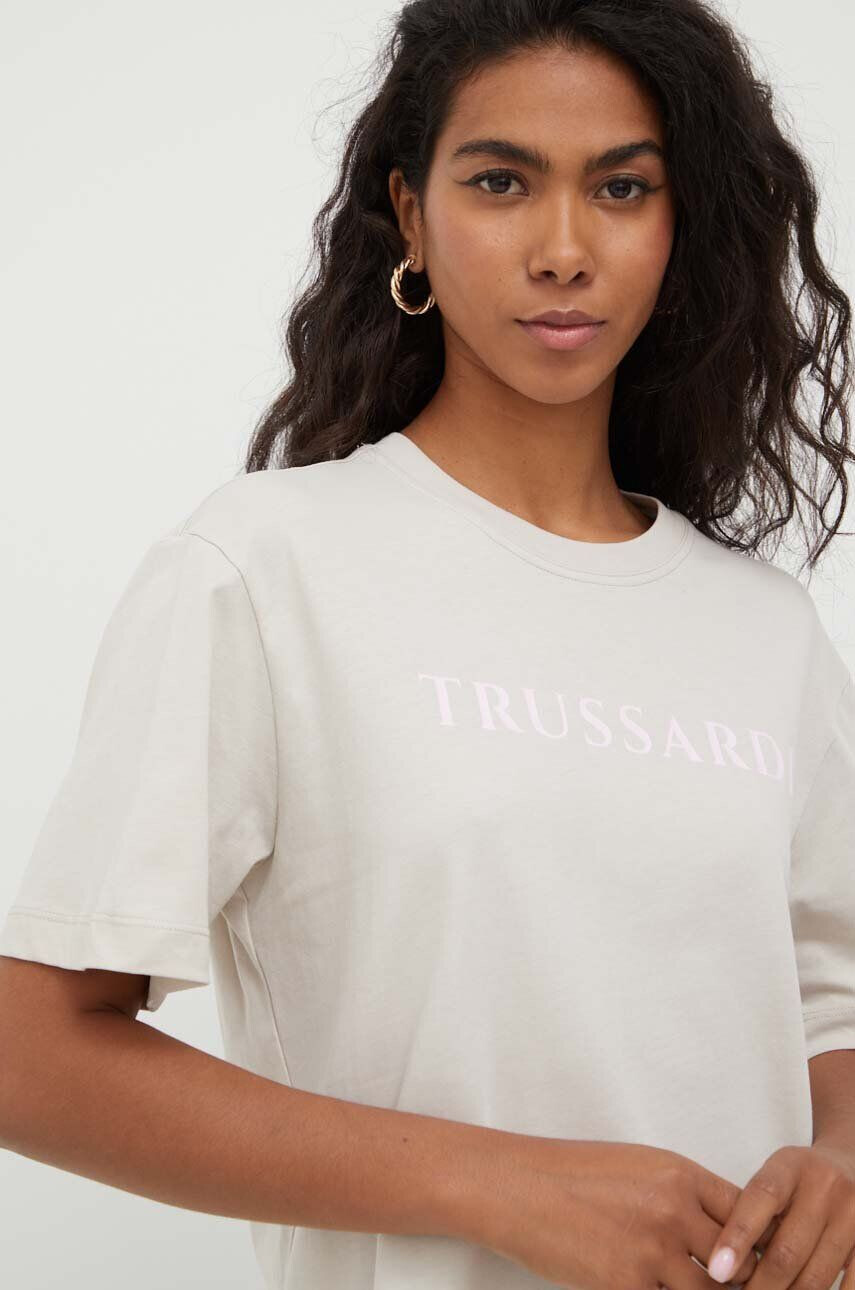 Trussardi tricou din bumbac culoarea bej - Pled.ro