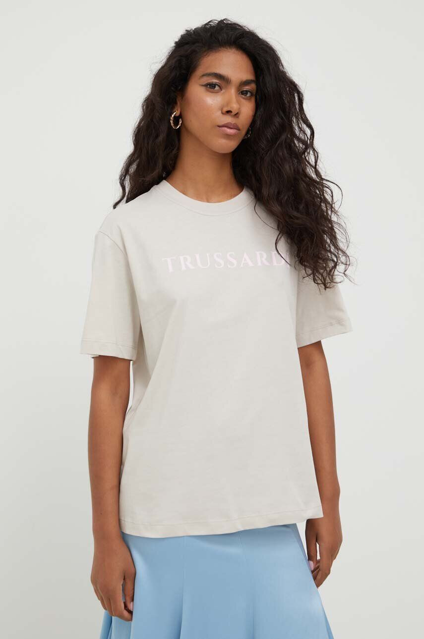 Trussardi tricou din bumbac culoarea bej - Pled.ro