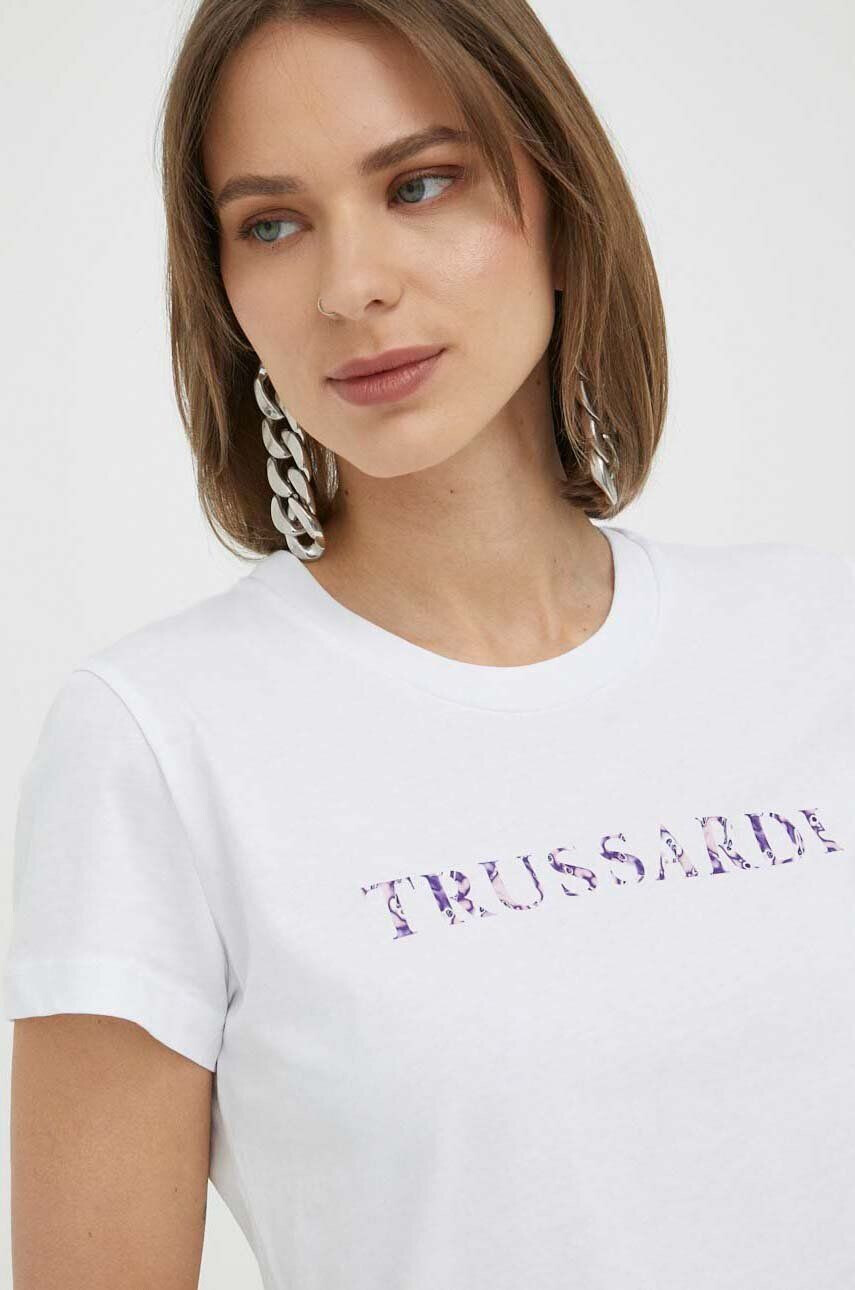 Trussardi tricou din bumbac culoarea alb - Pled.ro