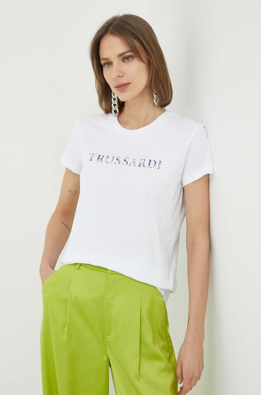 Trussardi tricou din bumbac culoarea alb - Pled.ro