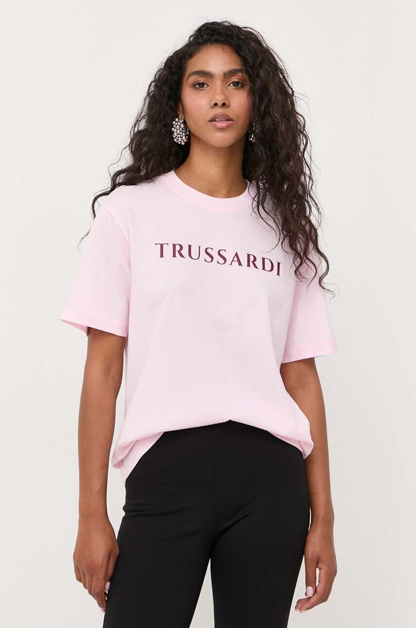 Trussardi tricou din bumbac culoarea roz - Pled.ro