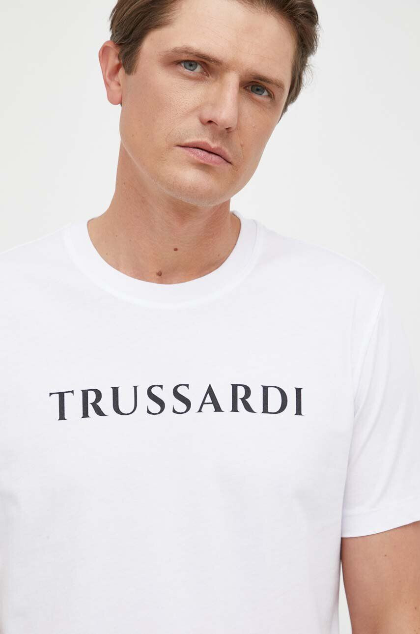 Trussardi tricou din bumbac culoarea alb cu imprimeu - Pled.ro