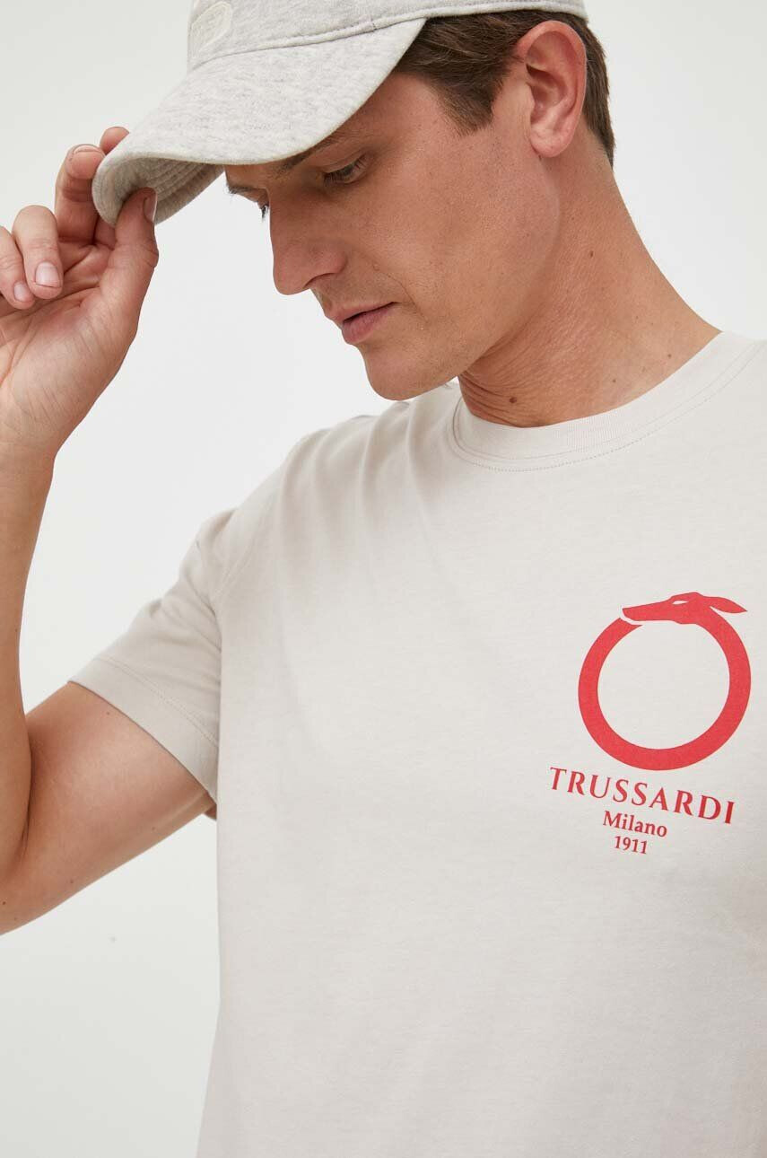 Trussardi tricou din bumbac culoarea bej cu imprimeu - Pled.ro