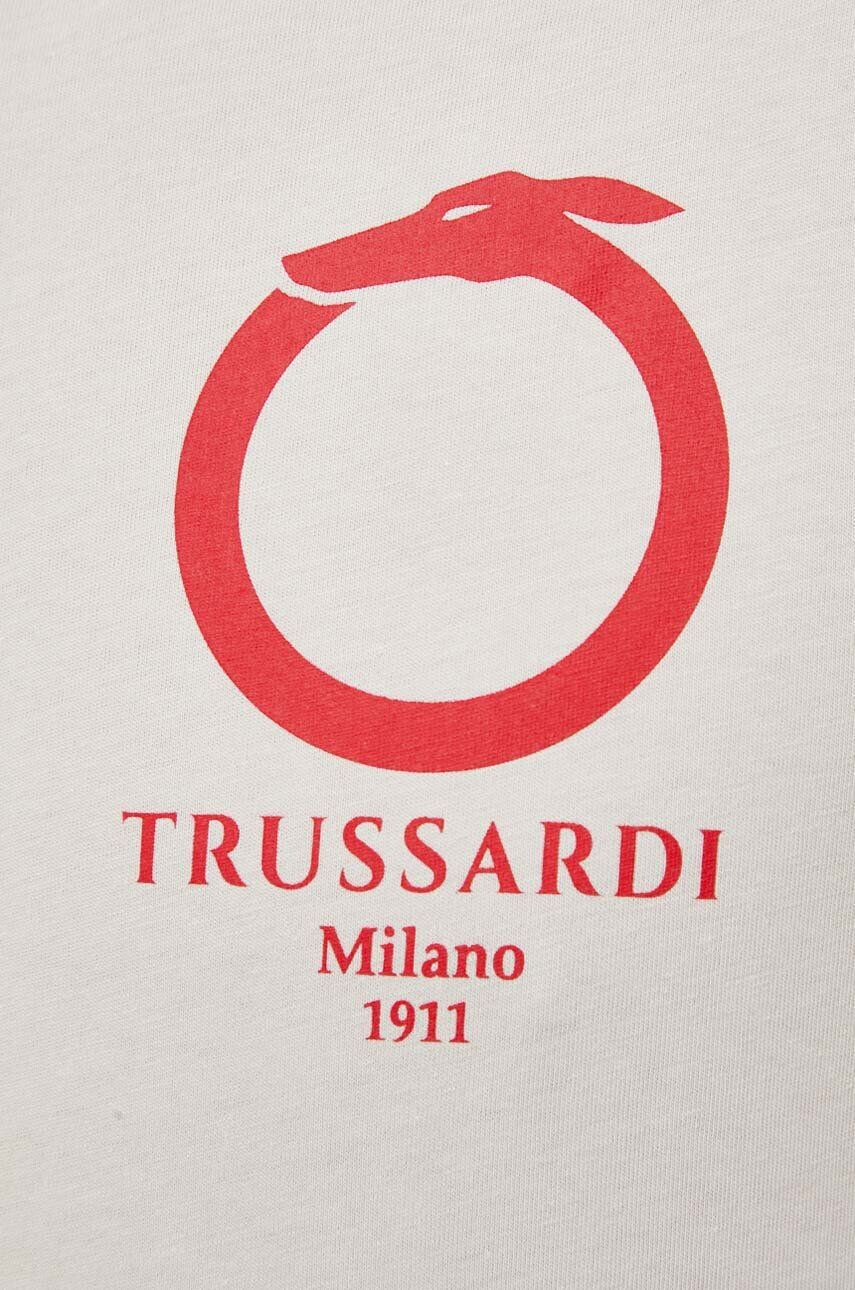 Trussardi tricou din bumbac culoarea bej cu imprimeu - Pled.ro