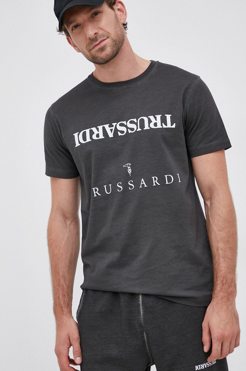 Trussardi tricou din bumbac culoarea albastru marin - Pled.ro