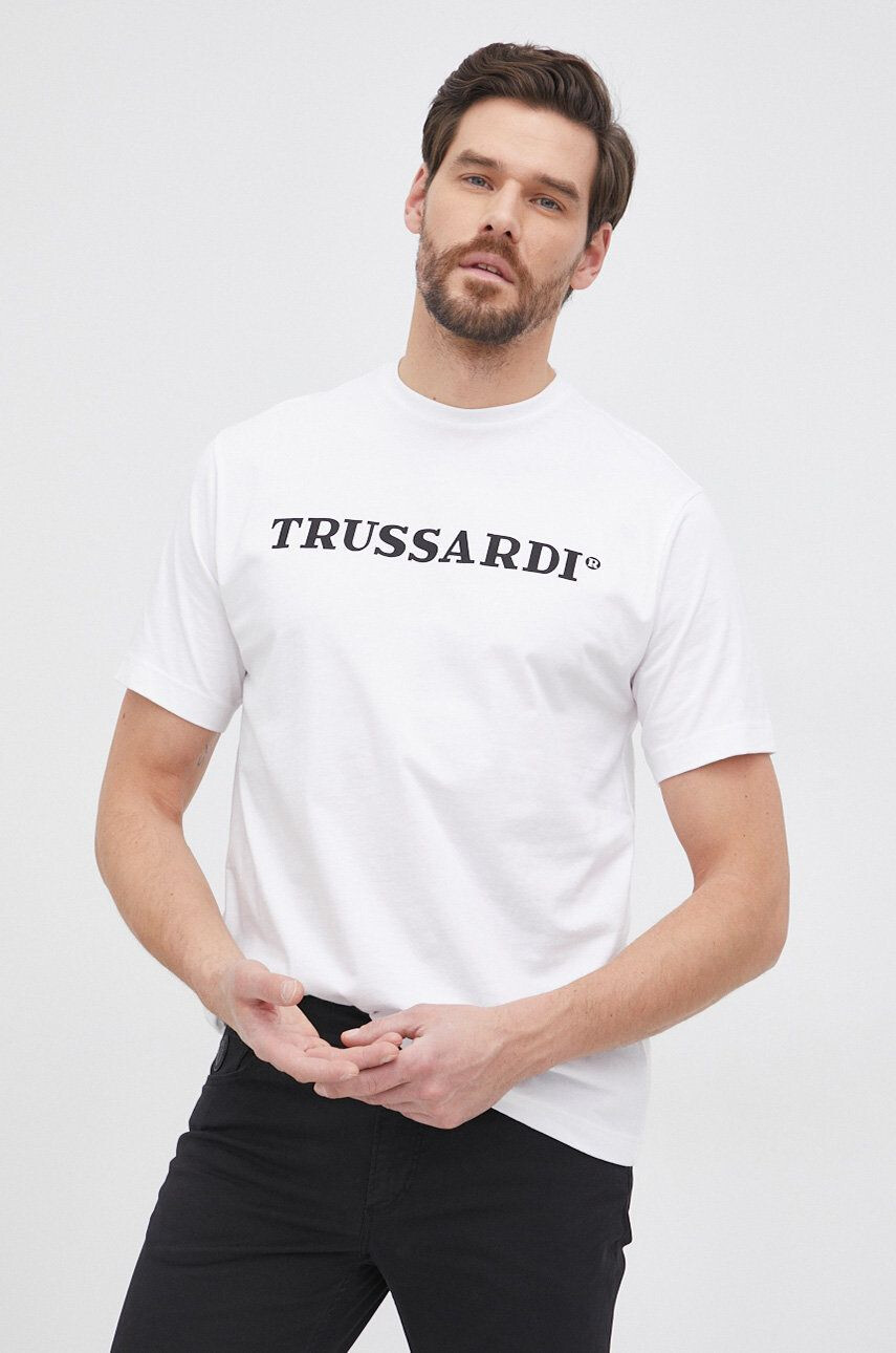 Trussardi Tricou din bumbac culoarea alb cu imprimeu - Pled.ro