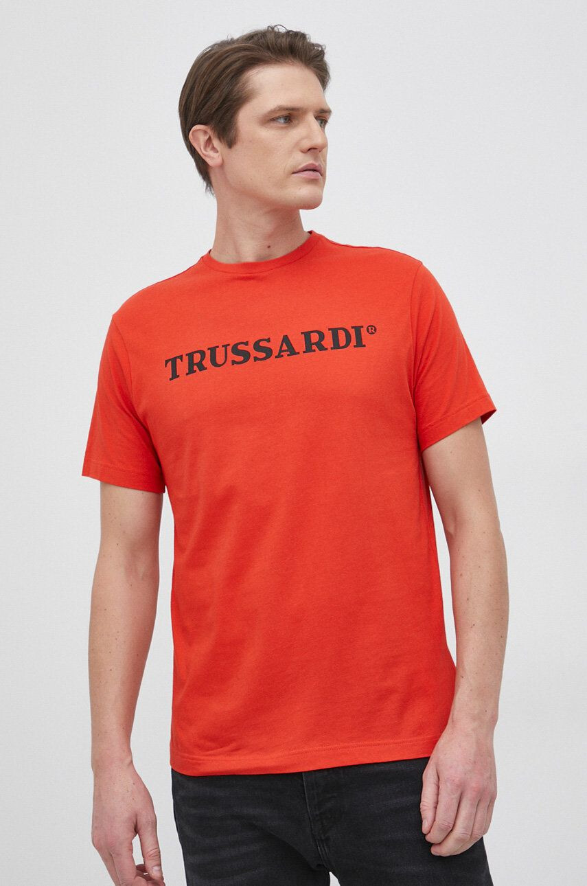 Trussardi Tricou din bumbac culoarea portocaliu cu imprimeu - Pled.ro