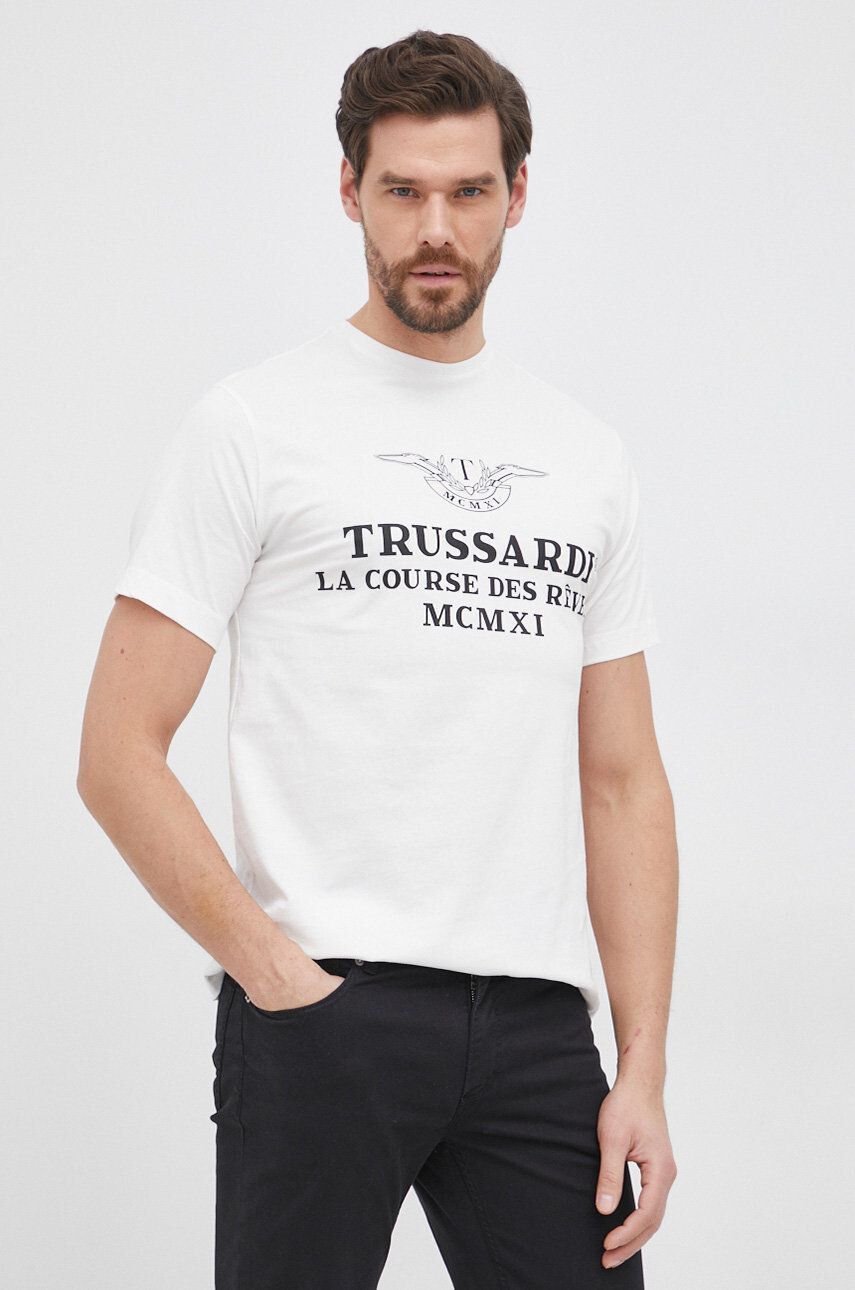 Trussardi Tricou din bumbac culoarea alb cu imprimeu - Pled.ro