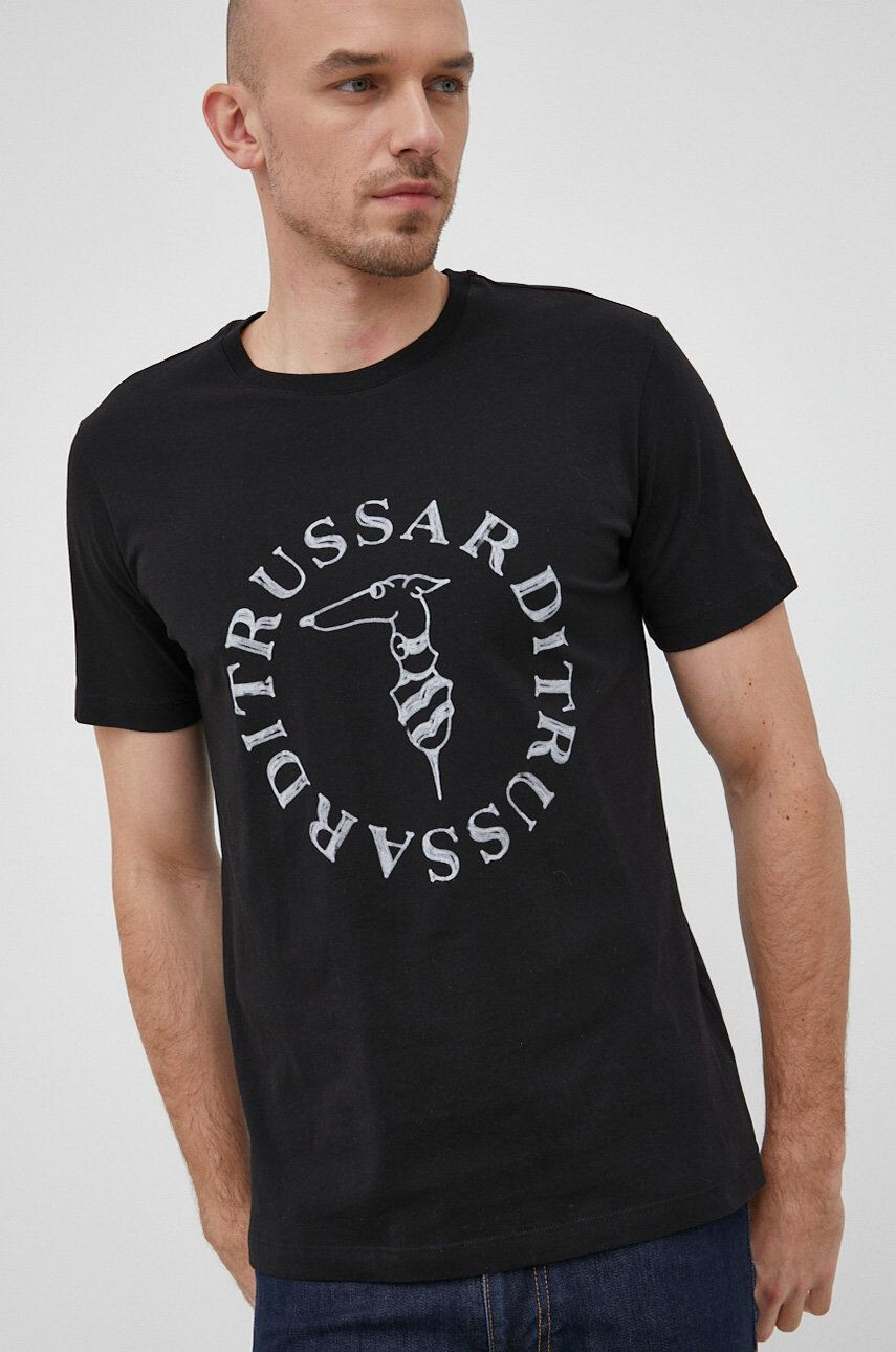 Trussardi tricou din bumbac culoarea negru cu imprimeu - Pled.ro