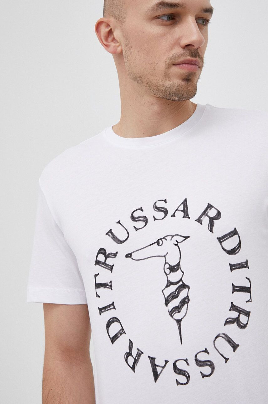 Trussardi tricou din bumbac culoarea alb cu imprimeu - Pled.ro