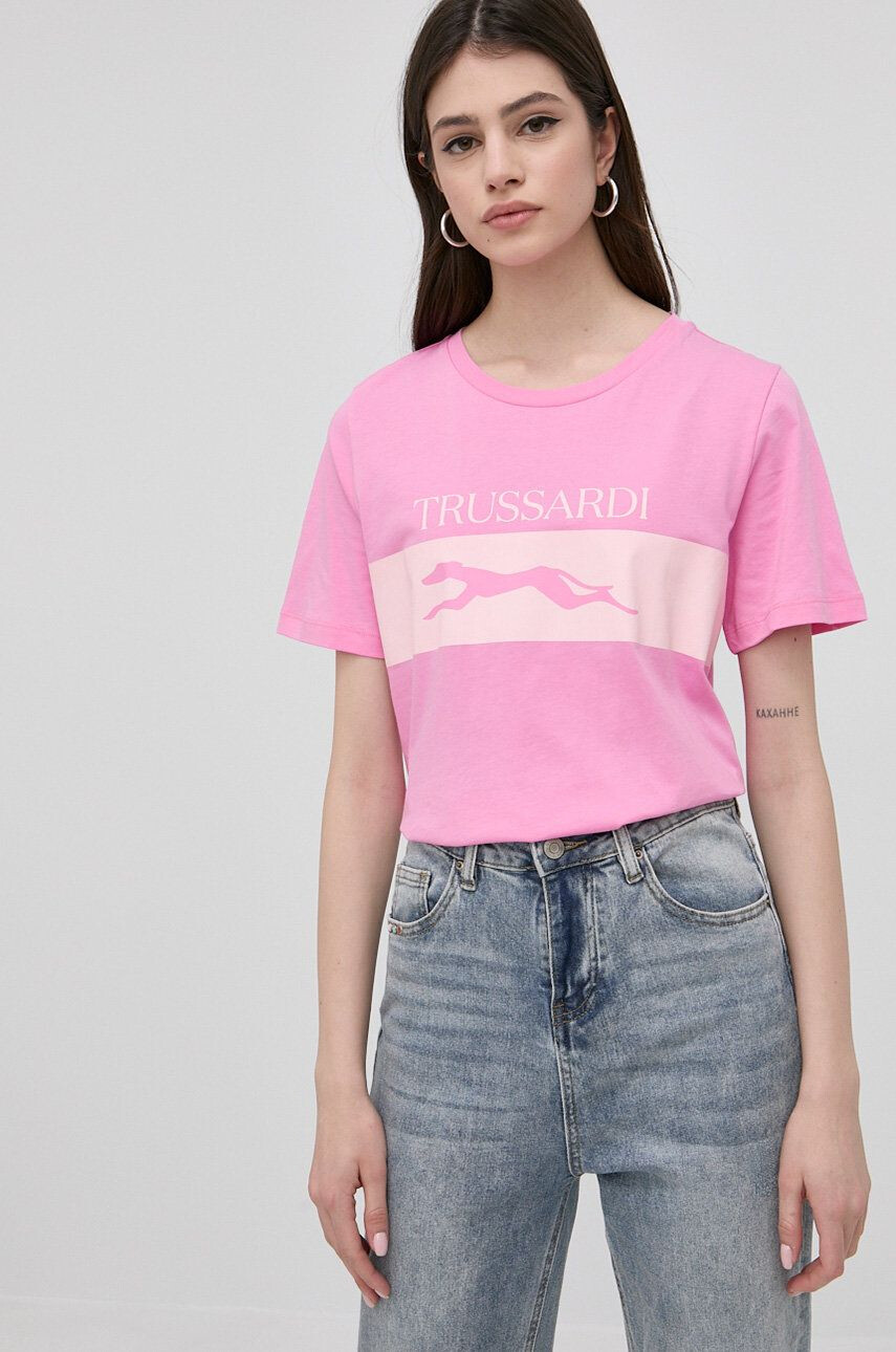 Trussardi tricou din bumbac culoarea roz - Pled.ro