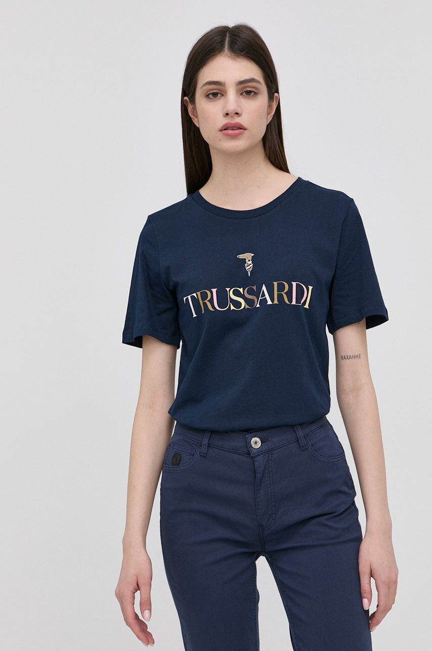 Trussardi tricou din bumbac culoarea albastru marin - Pled.ro