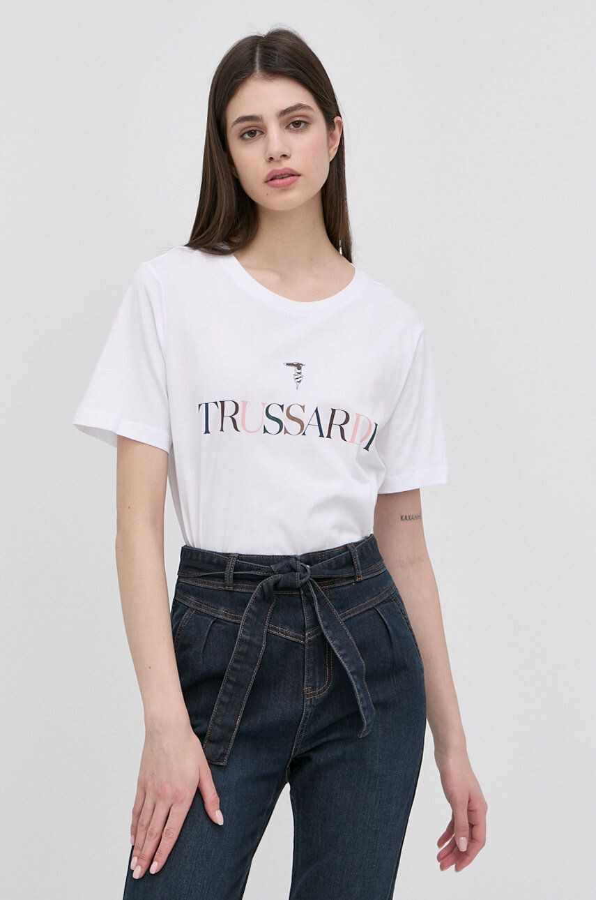 Trussardi tricou din bumbac culoarea alb - Pled.ro