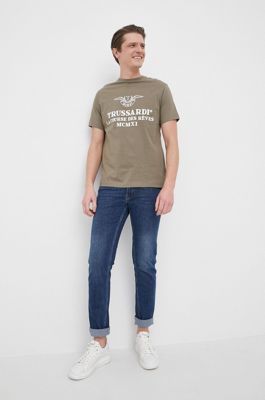 Trussardi tricou din bumbac culoarea albastru marin - Pled.ro