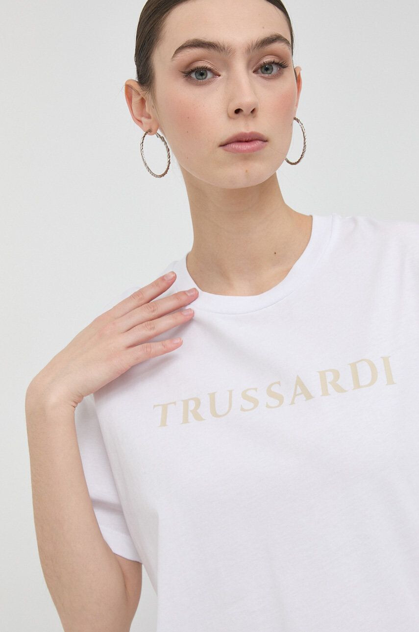 Trussardi tricou din bumbac culoarea alb - Pled.ro