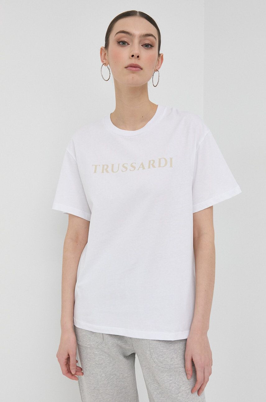 Trussardi tricou din bumbac culoarea alb - Pled.ro