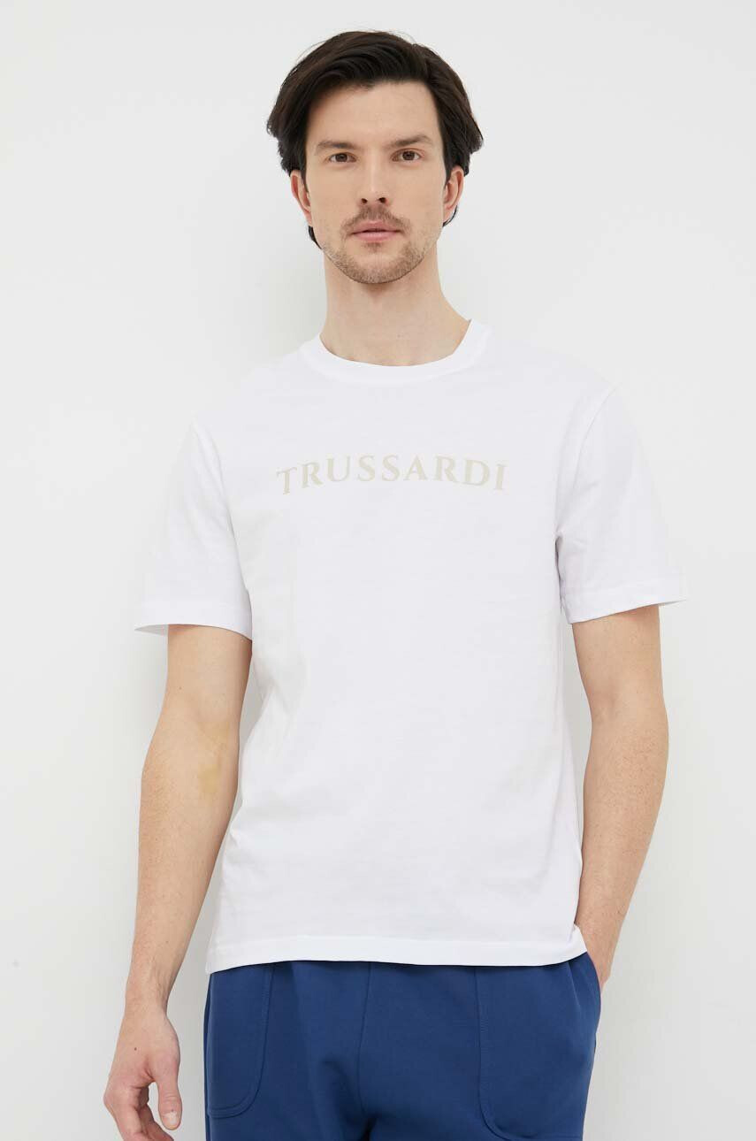 Trussardi tricou din bumbac culoarea alb cu imprimeu - Pled.ro