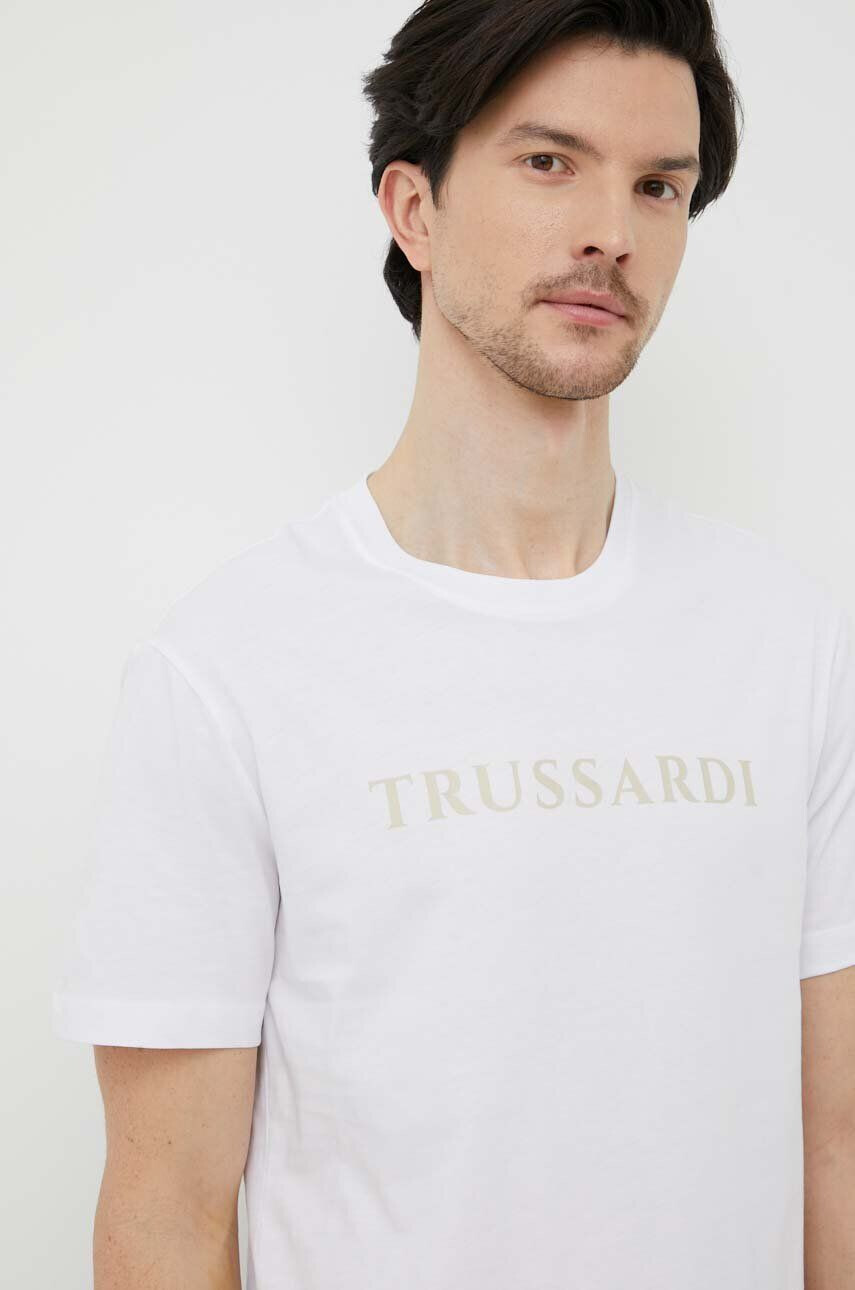 Trussardi tricou din bumbac culoarea alb cu imprimeu - Pled.ro